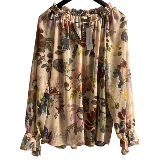 Soft Surroundings Tops - Soft Surroundings Velina Top Womens 3X  Sheer Floral Chiffon Ruffle Keyhole Neck